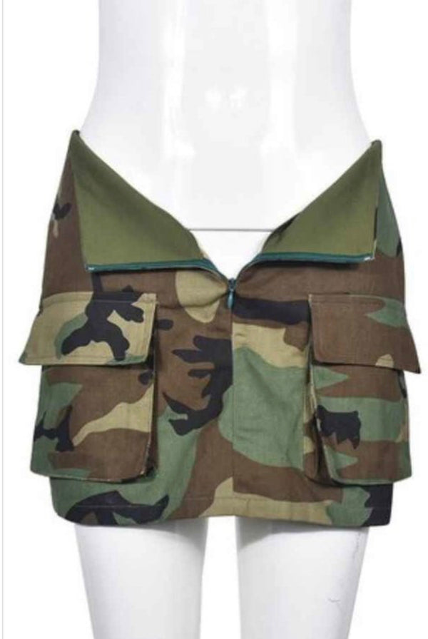Zip Up Front Sexy Camo Mini Skirt